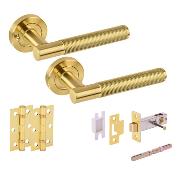 Evo Knurled Grip Privacy on Rose Door Pack (76mm) - Satin Brass