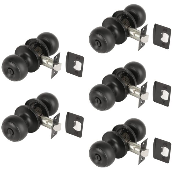 5 Sets Riva Privacy Knobset, Keyless Lock with Emergency Release, Adjustable 60-70mm Latch – Black Matt