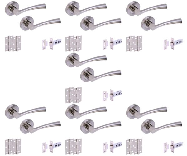 7 Sets Lobo Internal Door Handles on Rose Lever Latch Door Packs (76mm) - Polished/Satin Nickel