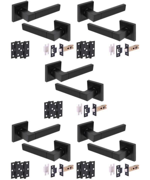 5 Sets Reno Internal Lever on Square Rose Door Packs (76mm)  - Black Matt