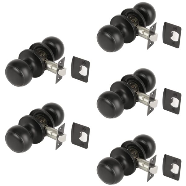 5 Sets Riva Passage Knobset, Non-Locking Interior Door Knobset, Adjustable 60-70mm Latch – Black Matt