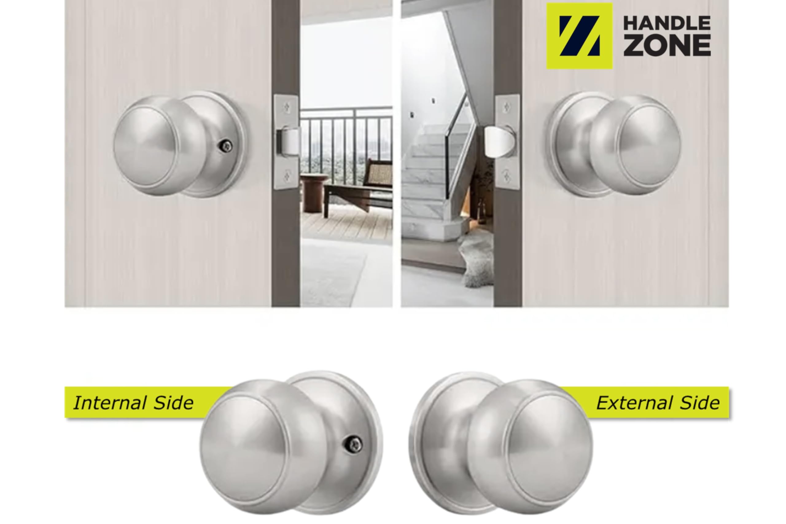7 Sets Riva Passage Knobset, Non-Locking Interior Door Knobset, Adjustable 60-70mm Latch – Satin Stainless Steel - Image 4