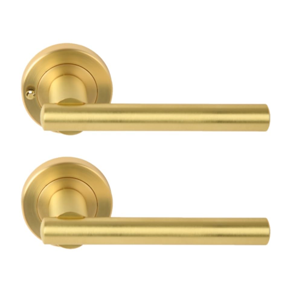Solus Privacy Door Handle Pack, complete with Lever Handles, 76mm Latch, 75mm Ball Bearing Hinges - Brushed Brass - Image 2