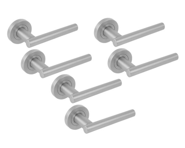 3 Sets Solus Lever On Round Rose Door Handles - Satin Chrome