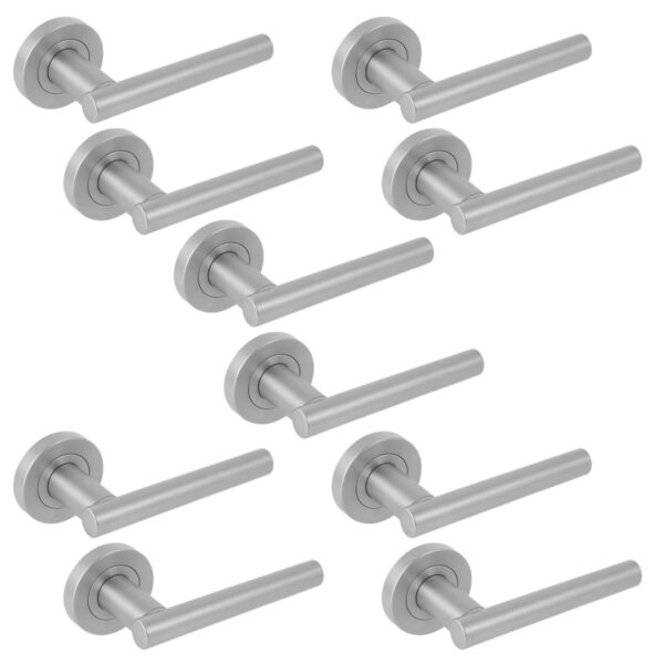 5 Sets Solus Lever On Round Rose Door Handles - Satin Chrome