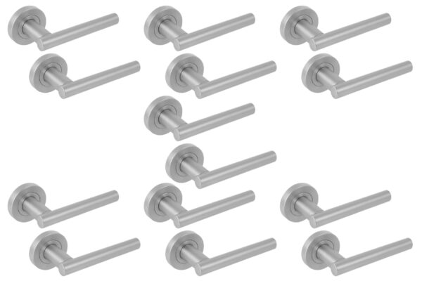 7 Sets Solus Lever On Round Rose Door Handles - Satin Chrome