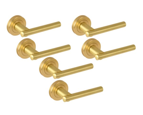 3 Sets Solus Lever On Round Rose Door Handles - Brushed Brass