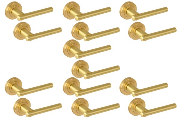 7 Sets Solus Lever On Round Rose Door Handles - Brushed Brass
