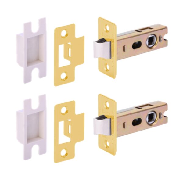 2 PACK 76mm / 3 inch Satin Brass Premium Tubular Mortice Latch, Catch For Internal Timber Doors - 57mm Backset