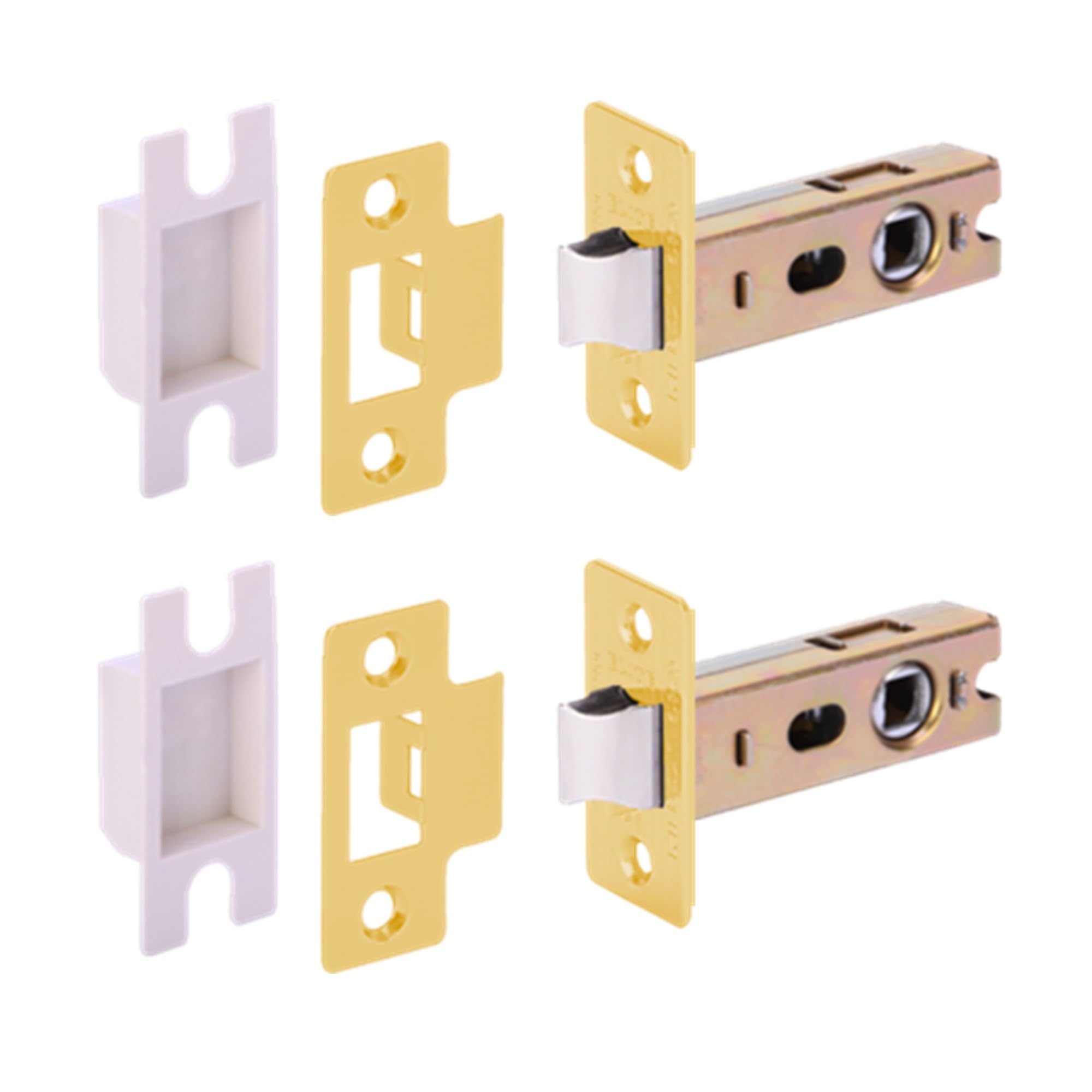 2 PACK 76mm / 3 inch Satin Brass Premium Tubular Mortice Latch, Catch For Internal Timber Doors - 57mm Backset