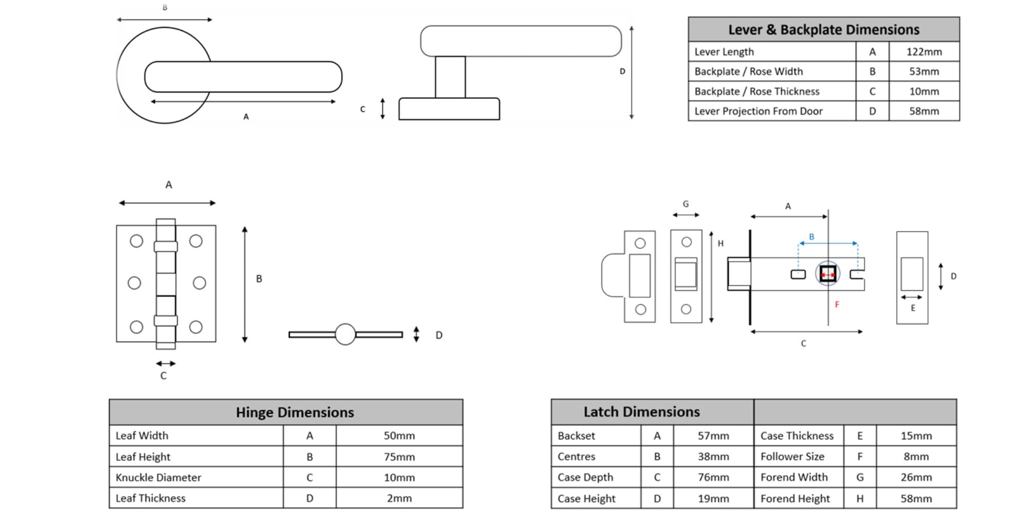 7 Sets Solus Internal Door Handles on Rose Lever Latch Packs, 76mm Latch 75mm Ball Bearing Hinges - Black Matt - Image 5