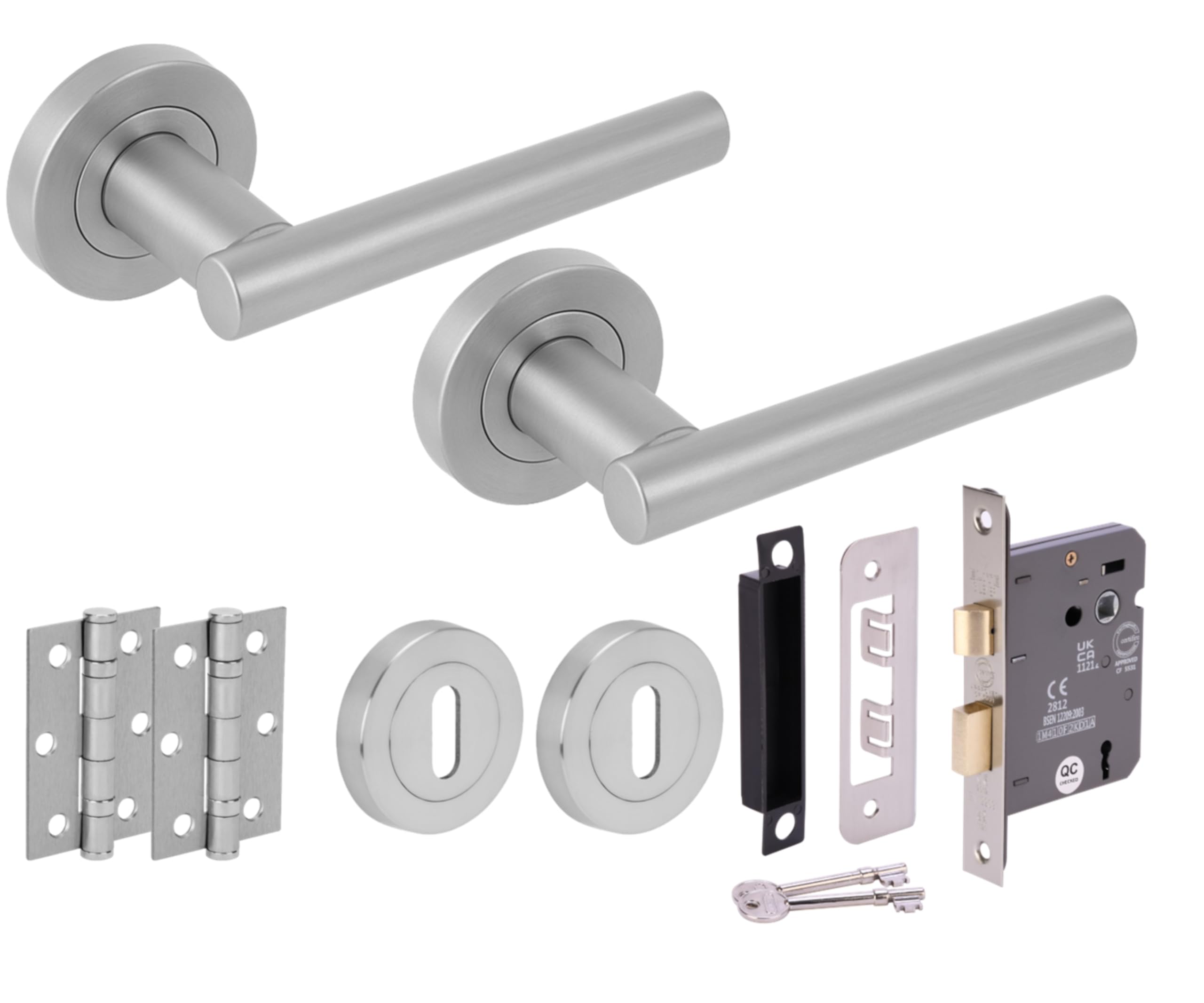 Solus Door Handles on Rose 3 Lever Lock Pack with Ball Bearing Hinges - Satin Chrome