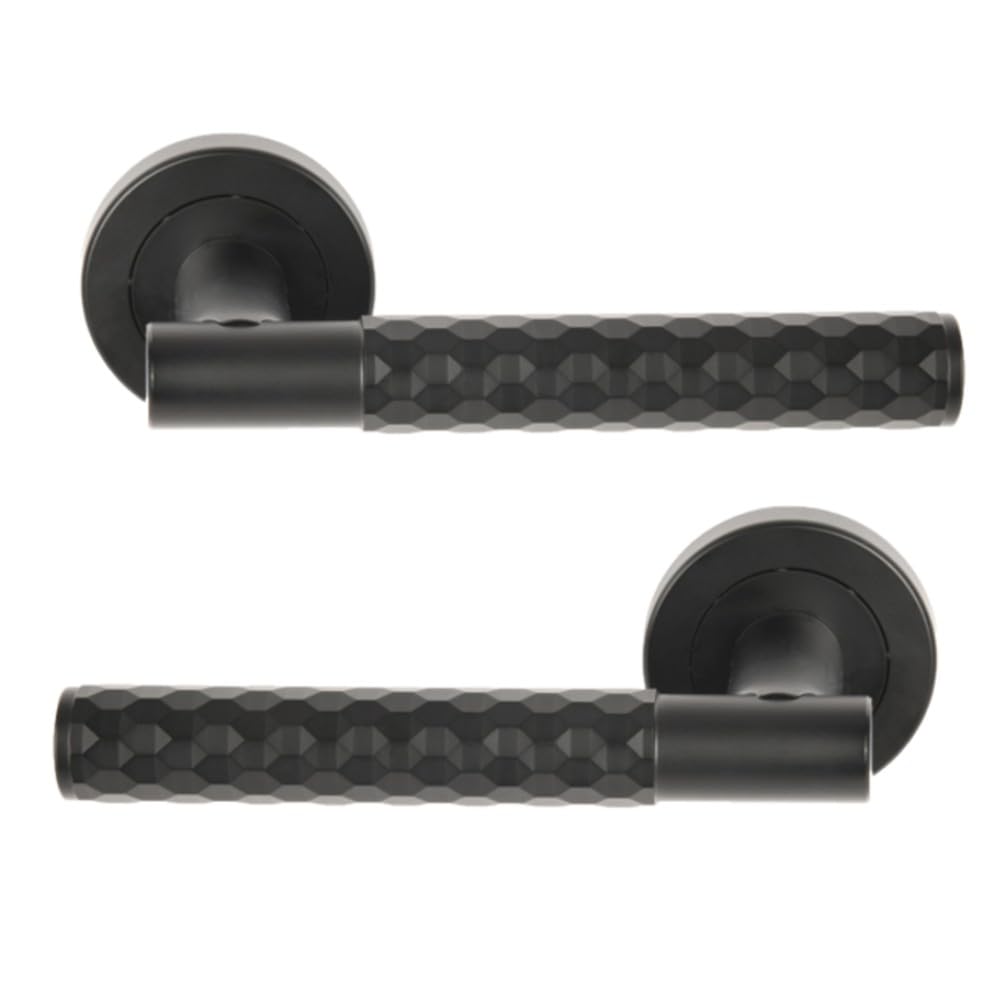 7 Sets Roca Diamond Cut Knurled Lever On Round Rose Door Handles, Internal Passage Latch Handles - Black Matt - Image 3