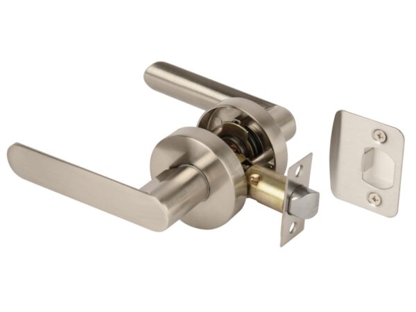 Mantara Passage Leverset, Non-Locking Interior Door Lever Set, Adjustable 60-70mm Latch – Satin Nickel
