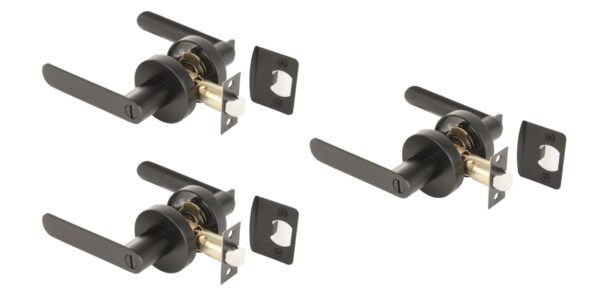 3 Sets Mantara Privacy Leverset, Keyless Lock with Emergency Release, Adjustable 60-70mm Latch, for Bathroom  Bedroom – Black Matt