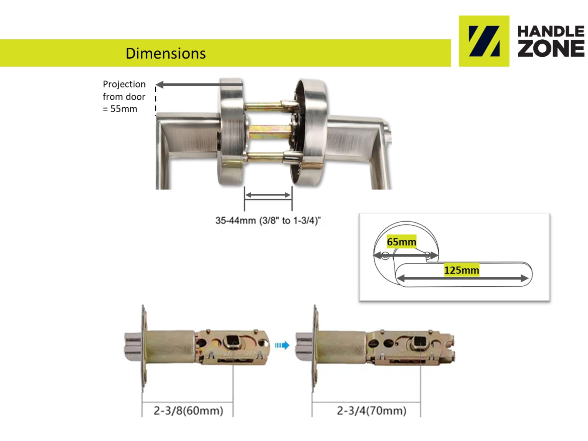 3 Sets Mantara Passage Leverset, Non-Locking Interior Door Lever Set, Adjustable 60-70mm Latch – Satin Nickel - Image 7