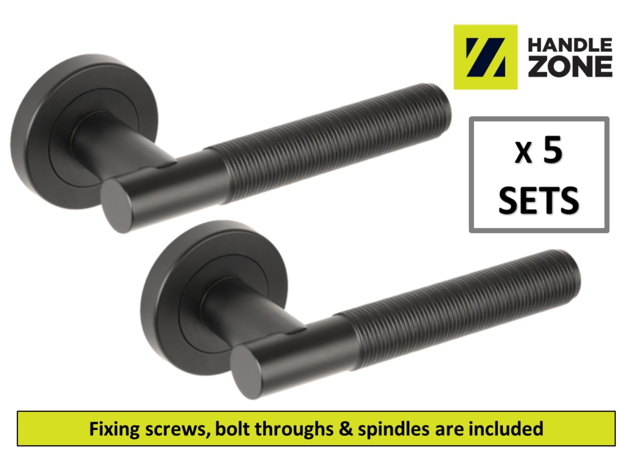 5 Sets Halo Ring Knurled Lever On Round Rose Door Handles, Internal Passage Latch Handles - Black Matt - Image 2