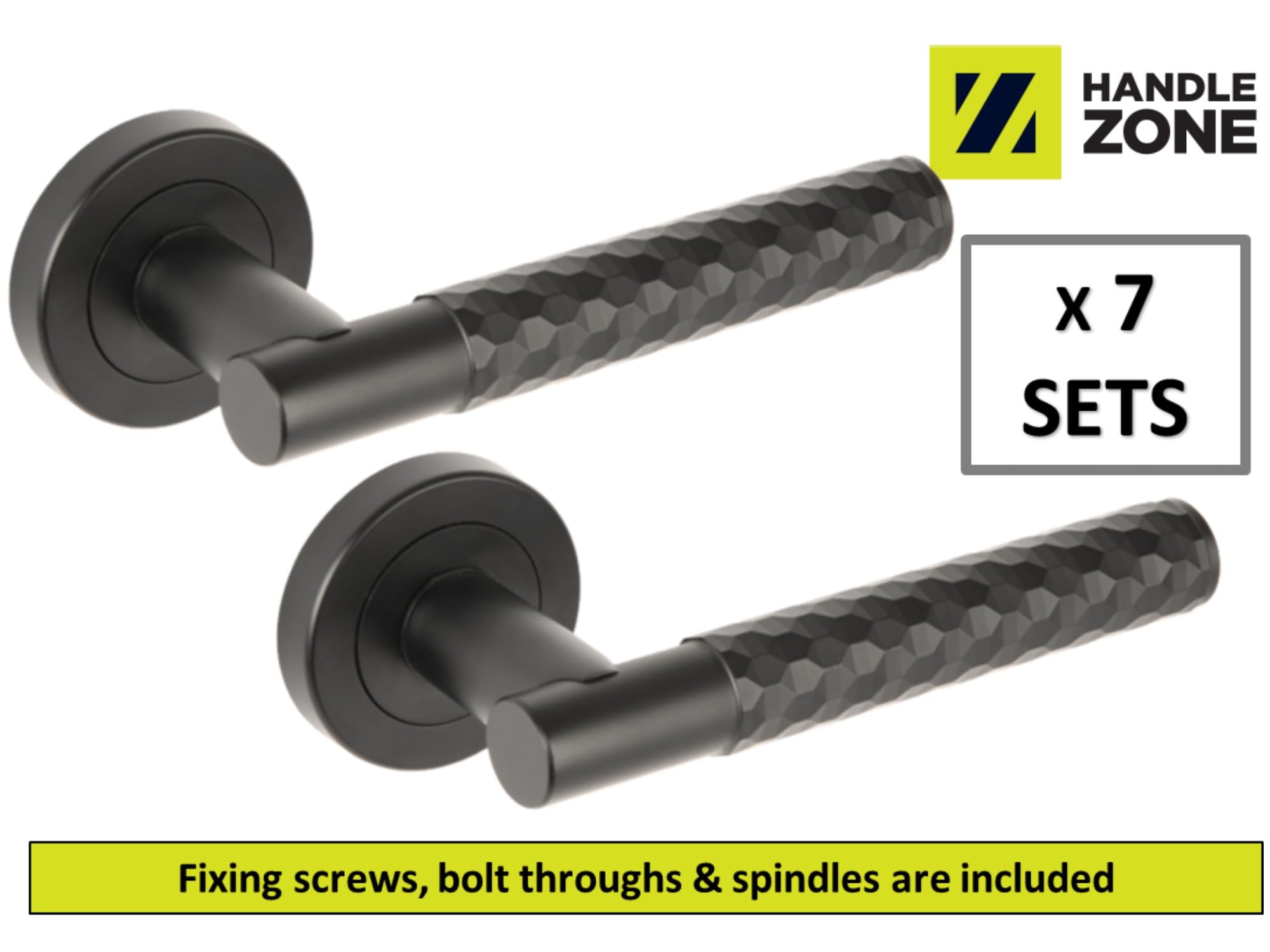 7 Sets Roca Diamond Cut Knurled Lever On Round Rose Door Handles, Internal Passage Latch Handles - Black Matt - Image 2