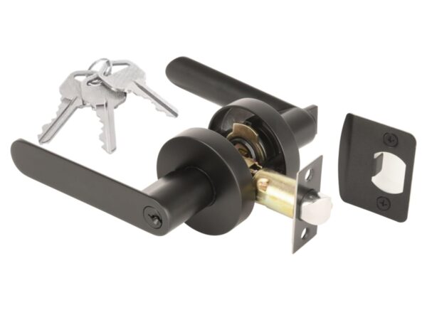 Mantara Entrance Leverset, Key Lock Door Lever Set, Adjustable 60-70mm Latch – Black Matt