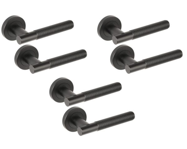 3 Sets Halo Ring Knurled Lever On Round Rose Door Handles, Internal Passage Latch Handles - Black Matt