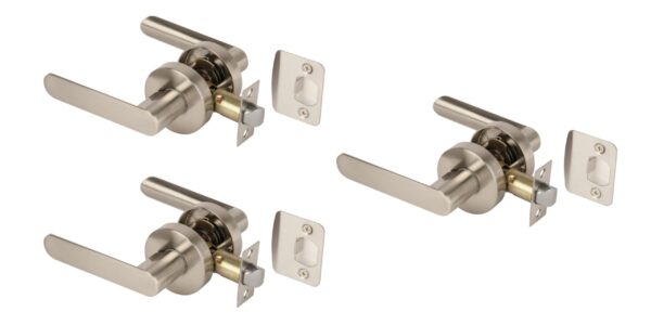 3 Sets Mantara Passage Leverset, Non-Locking Interior Door Lever Set, Adjustable 60-70mm Latch – Satin Nickel