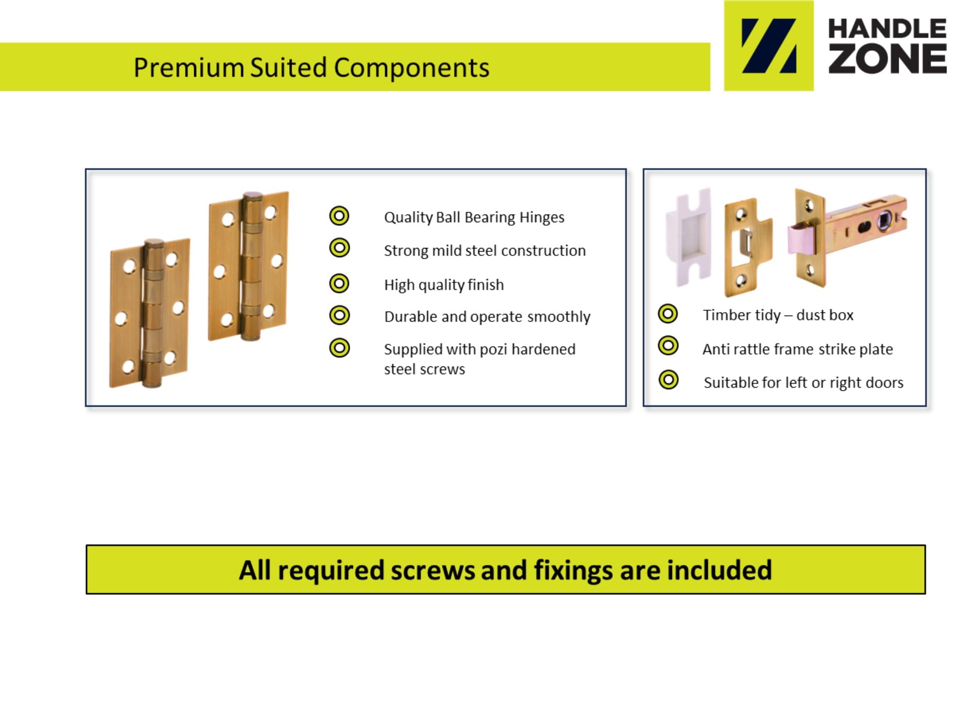 Roca Diamond Cut Knurled Internal Door Handle Pack, complete with Lever Handles, 76mm Latch, 75mm Ball Bearing Hinges - Matt Bronze - Image 3
