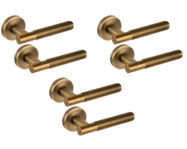 3 Sets Halo Ring Knurled Lever On Round Rose Door Handles, Internal Passage Latch Handles - Matt Bronze