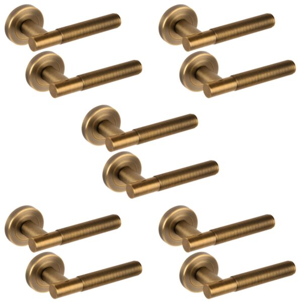 5 Sets Halo Ring Knurled Lever On Round Rose Door Handles, Internal Passage Latch Handles - Matt Bronze