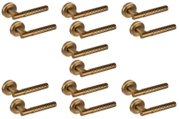 7 Sets Roca Diamond Cut Knurled Lever On Round Rose Door Handles, Internal Passage Latch Handles - Matt Bronze