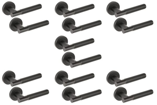 7 Sets Halo Ring Knurled Lever On Round Rose Door Handles, Internal Passage Latch Handles - Black Matt
