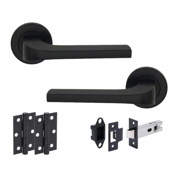 Vento Internal Door Handles on Rose Lever Latch Door Pack (76mm) – Black Matt