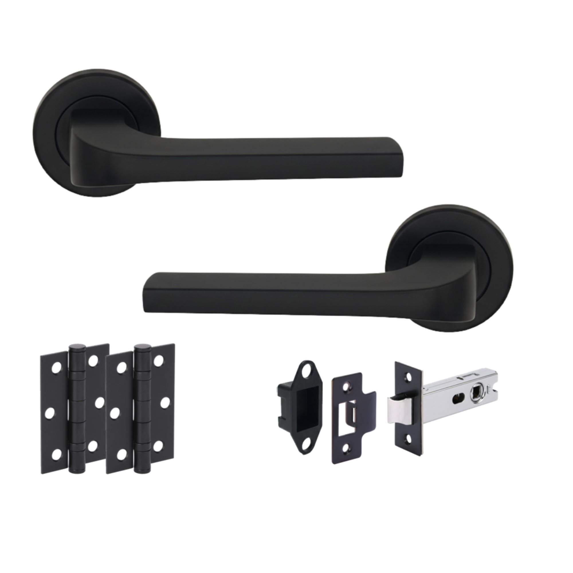 Vento Internal Door Handles on Rose Lever Latch Door Pack (76mm) – Black Matt