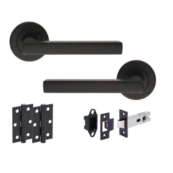 Torro Internal Door Handles on Rose Lever Latch Door Pack (76mm) – Black Matt