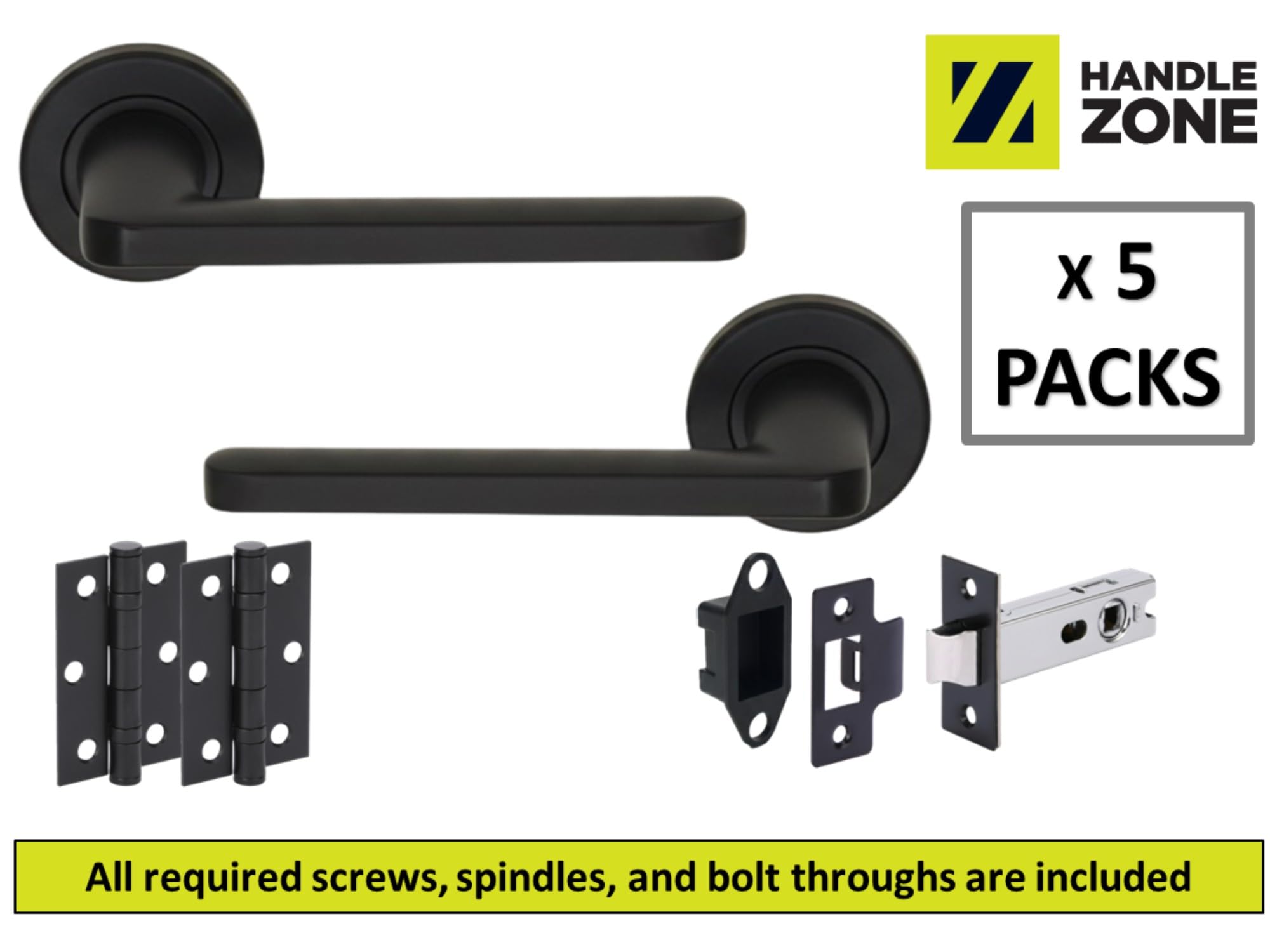 5 Sets Elio Internal Door Handles on Rose Lever Latch Door Pack (76mm) – Black Matt - Image 2