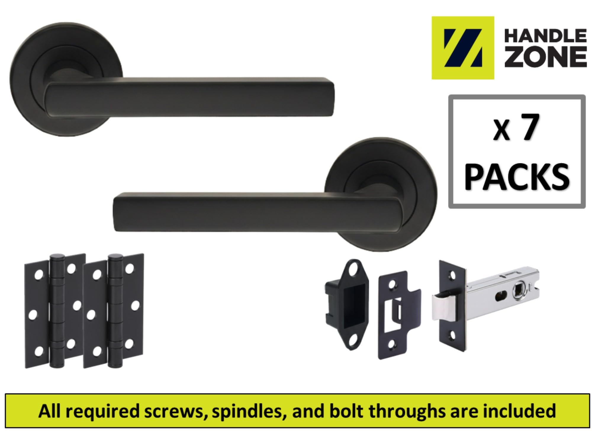 7 Sets Torro Internal Door Handles on Rose Lever Latch Door Pack (76mm) – Black Matt - Image 2