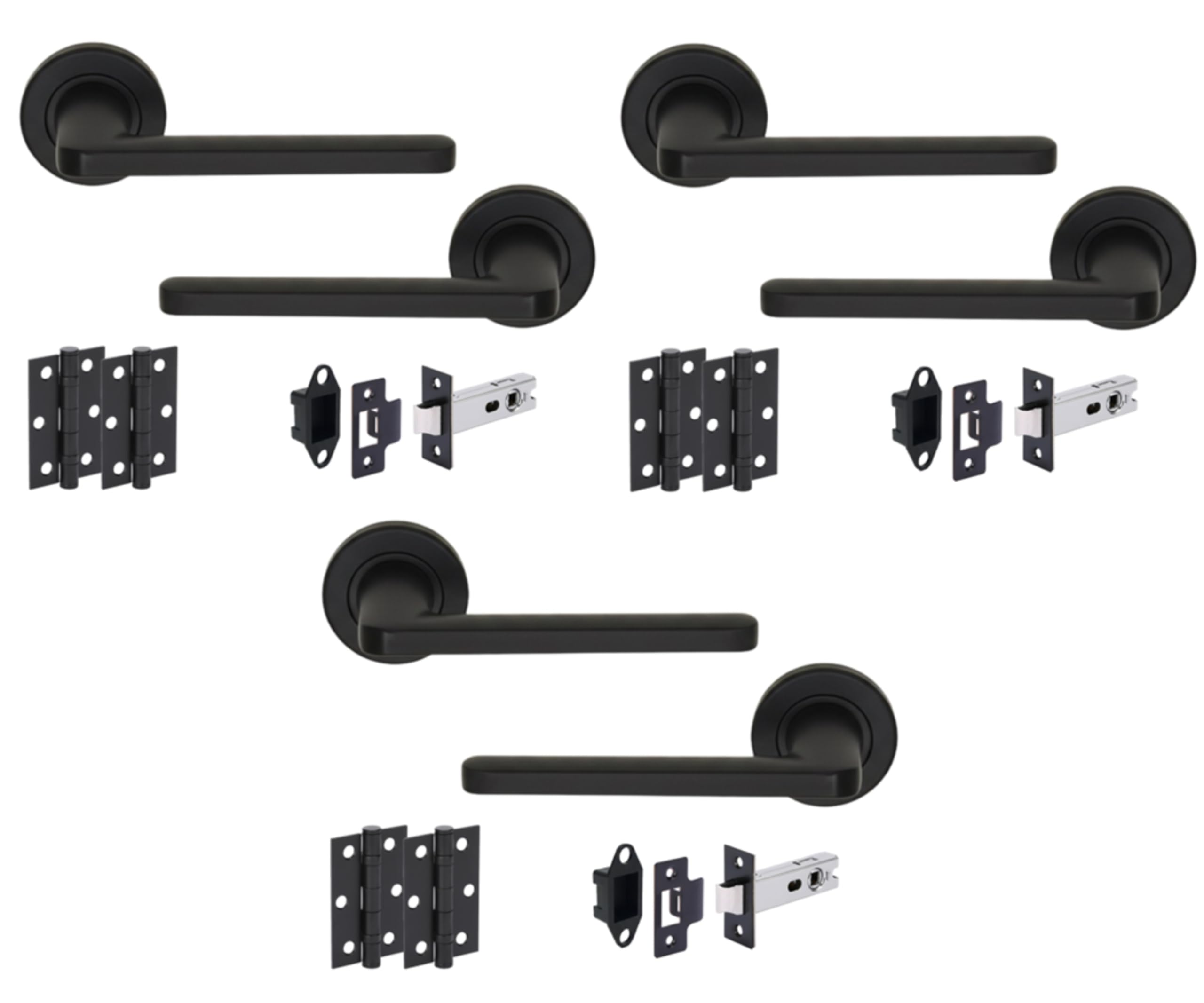 3 Sets Elio Internal Door Handles on Rose Lever Latch Door Pack (76mm) – Black Matt
