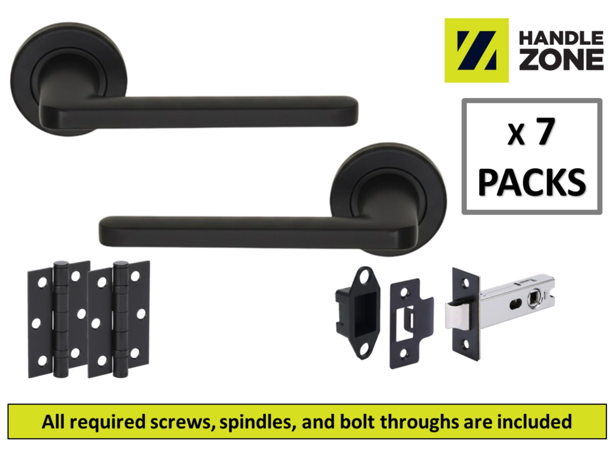 7 Sets Elio Internal Door Handles on Rose Lever Latch Door Pack (76mm) – Black Matt - Image 2