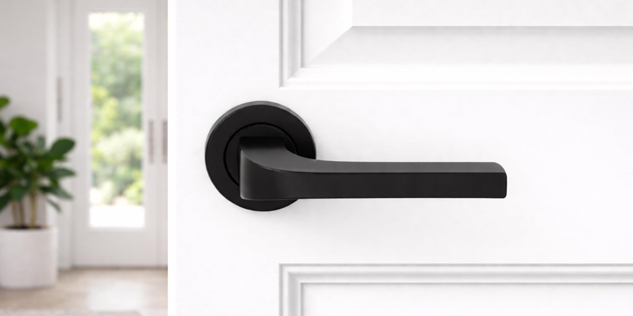 7 Sets Vento Internal Door Handles on Rose Lever Latch Door Pack (76mm) – Black Matt - Image 4