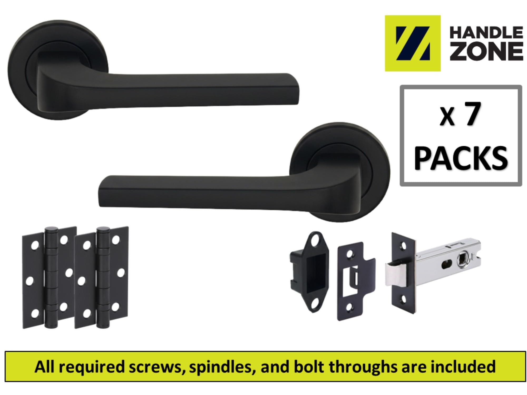 7 Sets Vento Internal Door Handles on Rose Lever Latch Door Pack (76mm) – Black Matt - Image 2