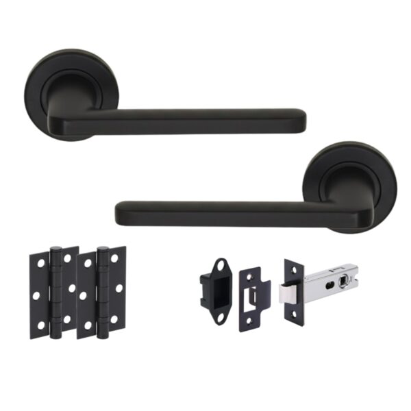 Elio Internal Door Handles on Rose Lever Latch Door Pack (76mm) – Black Matt