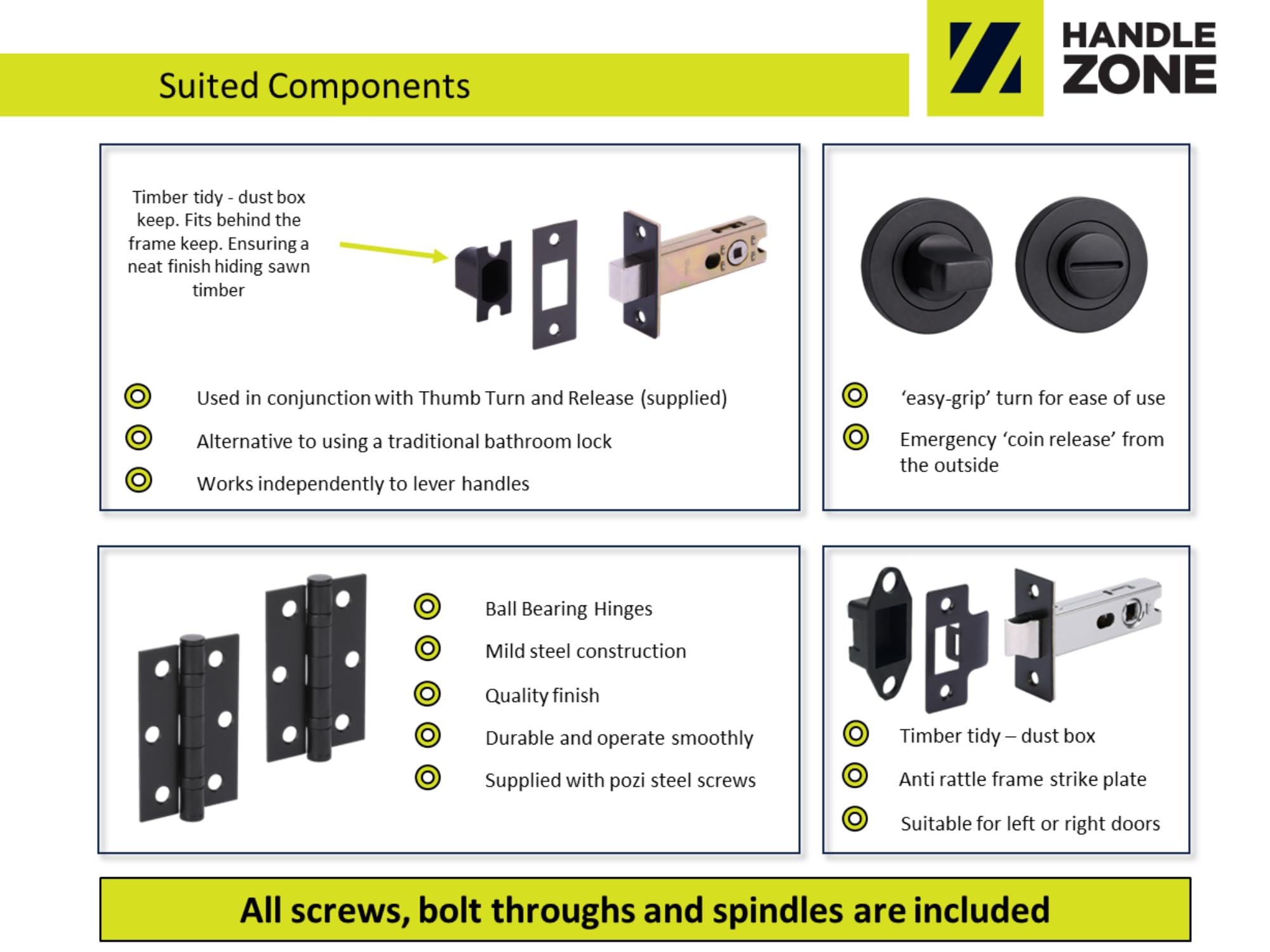 Vento Door Handles on Rose Bathroom Deadbolt Pack (76mm) – Black Matt - Image 2