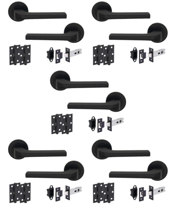 5 Sets Vento Internal Door Handles on Rose Lever Latch Door Pack (76mm) – Black Matt
