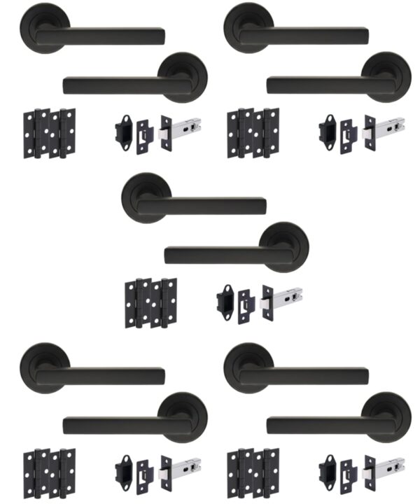 5 Sets Torro Internal Door Handles on Rose Lever Latch Door Pack (76mm) – Black Matt