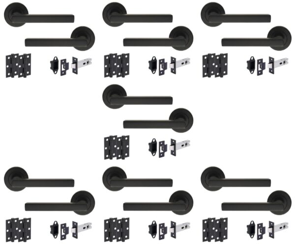 7 Sets Torro Internal Door Handles on Rose Lever Latch Door Pack (76mm) – Black Matt