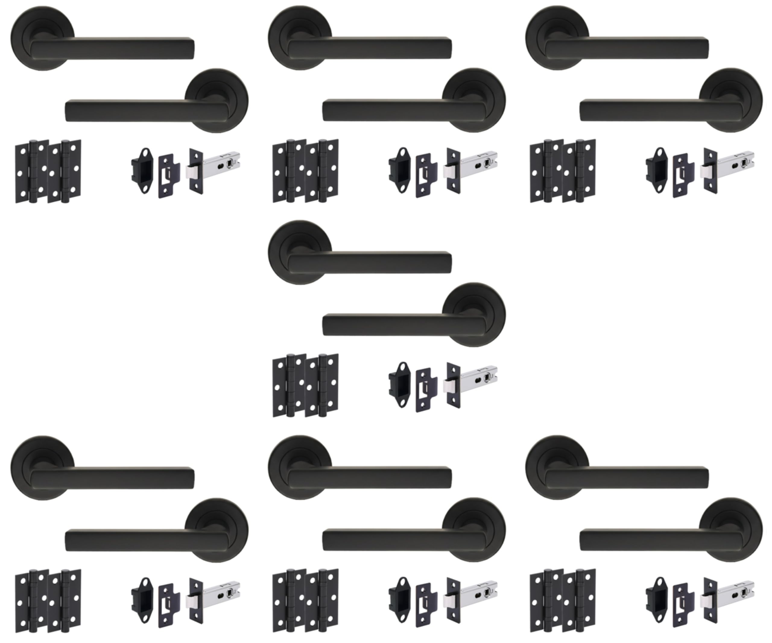 7 Sets Torro Internal Door Handles on Rose Lever Latch Door Pack (76mm) – Black Matt